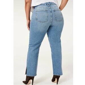 Good American Good Boy Straight Jeans Women’s 15 Blue Medium Wash Denim Slit Hem